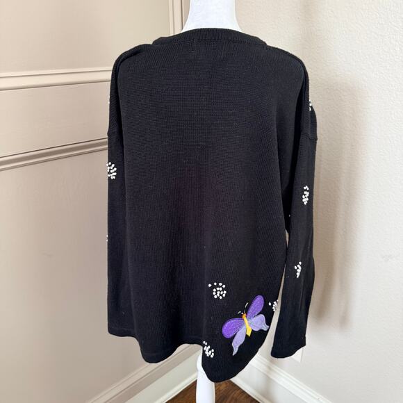Vintage Quacker Factory Embroidered Butterfly Cardigan Sweater Size 1X - Picture 5 of 6